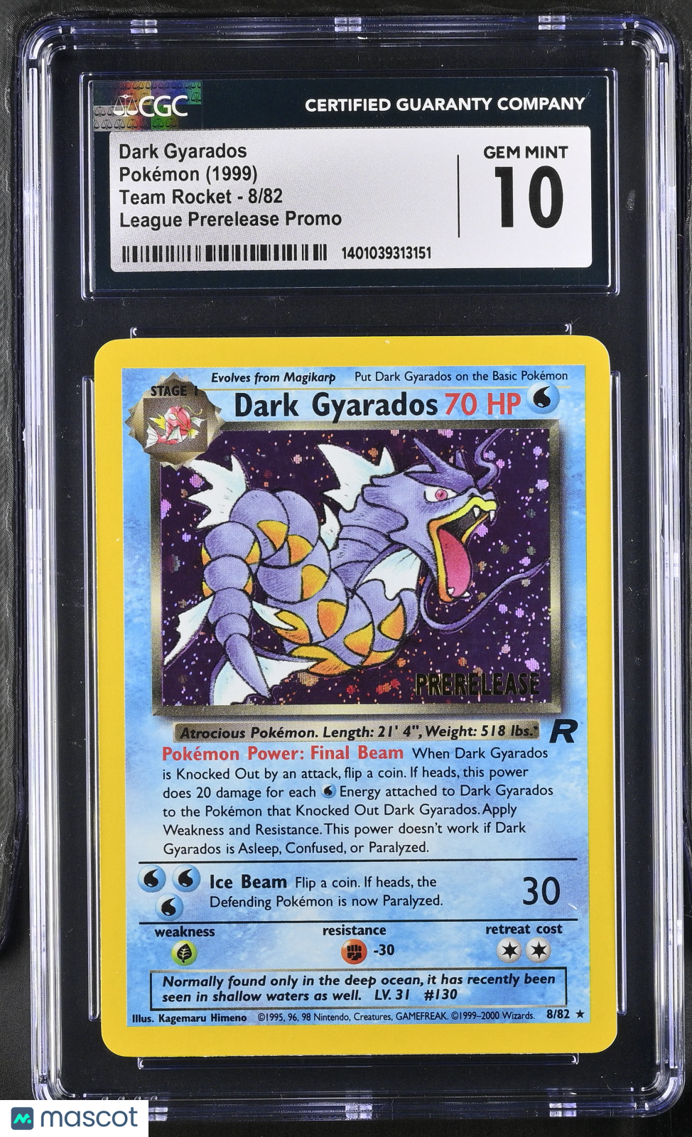 1999 Pokemon Team Rocket Dark Gyarados #8/82 CGC 10