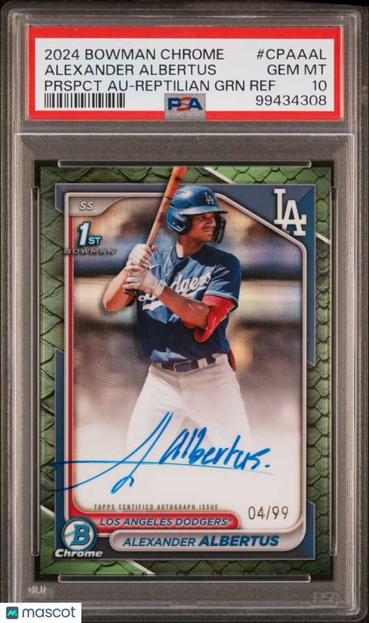 2024 Chrome Alexander Albertus #CPAAAL Prospect Auto Reptilian Green Ref PSA 10