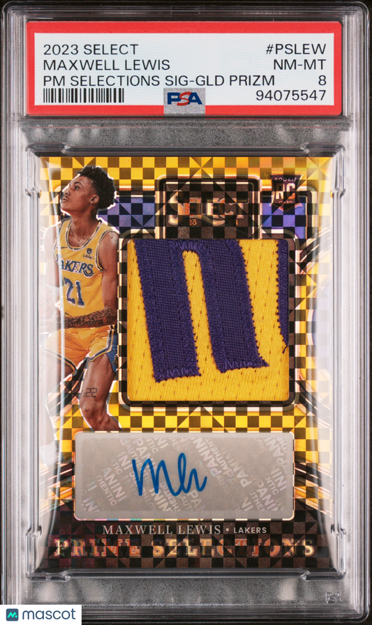 2023 Panini Select Maxwell Lewis #PSLEW Prime Selections Signatures Gold Prizm PSA 8