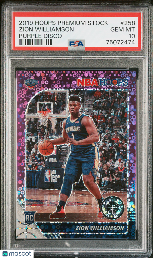 2019 Panini Hoops Premium Stock Zion Williamson #258 Purple Disco PSA 10