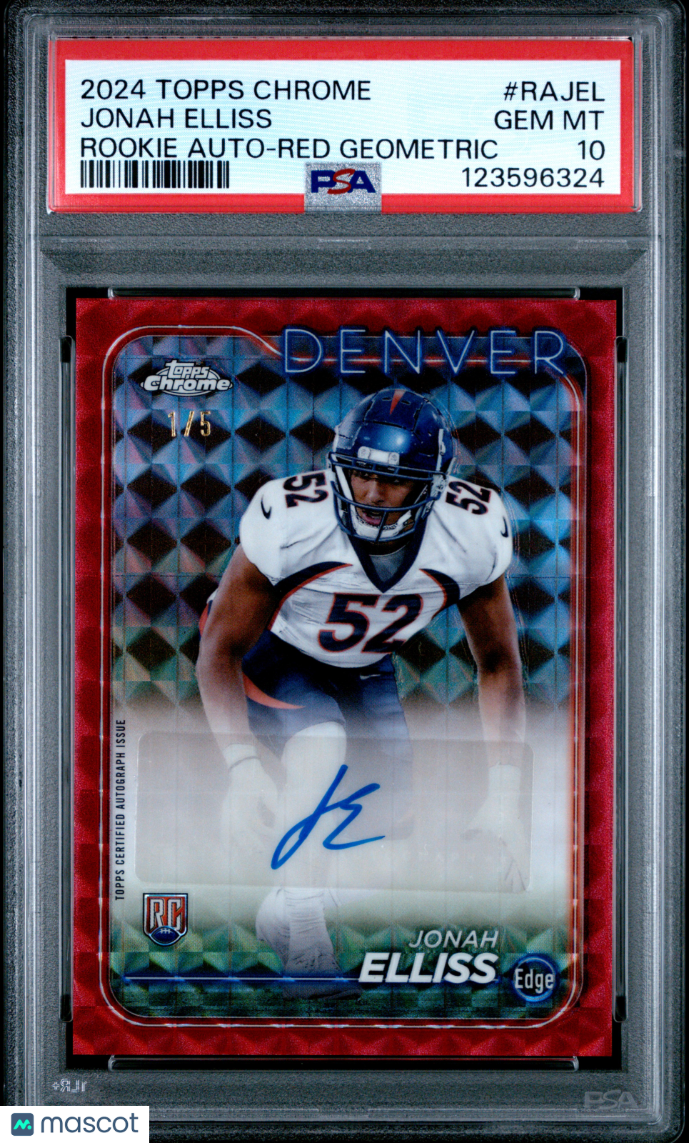 2024 Topps Chrome Rookie Autograph Jonah Elliss #RAJEL Red Geometric /5 PSA 10
