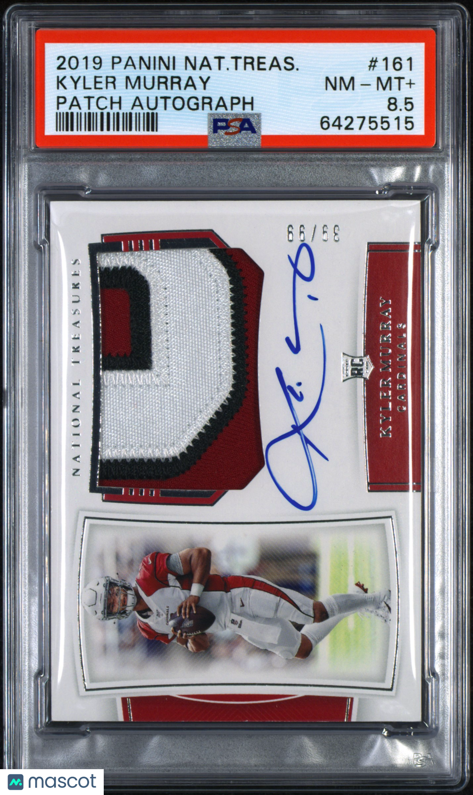 2019 Panini National Treasures Kyler Murray #161 Patch Autograph /99 PSA 8.5
