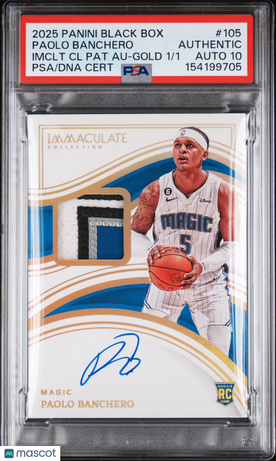 2025 Panini Black Box Paolo Banchero #105 Imclt CL Pat Au Gold 1/1 PSA A Auto 10