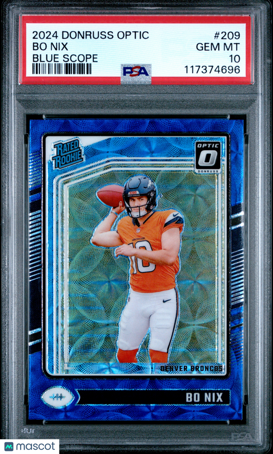 2024 Panini Donruss Optic Bo Nix #209 Blue Scope PSA 10