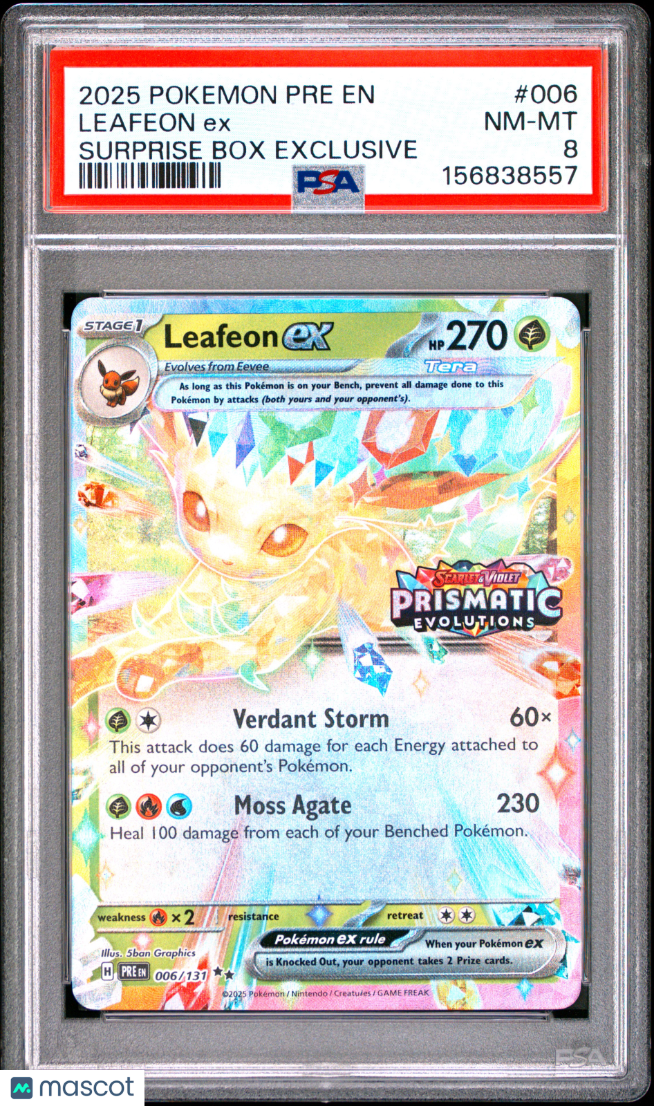 2025 Pokemon Pre EN-Prismatic Evolutions Leafeon EX #006 PSA 8