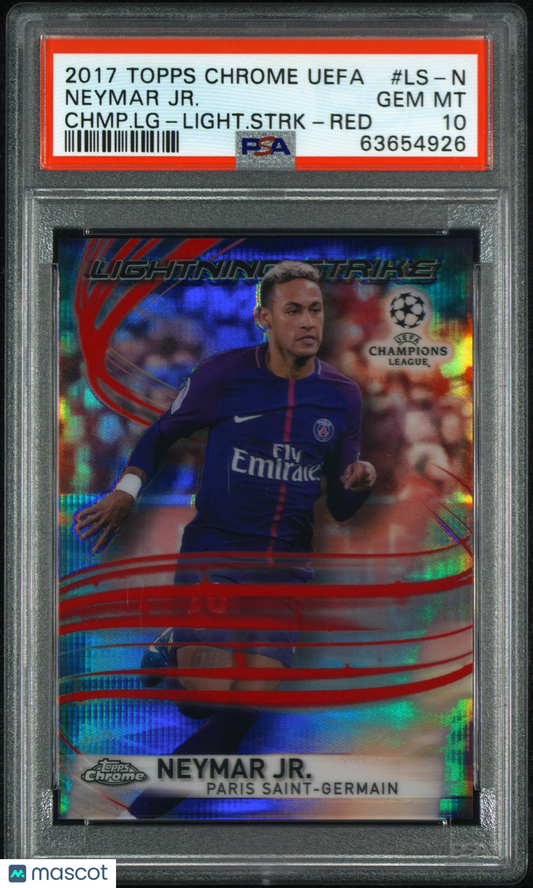 2017 Chrome UEFA Champions League Lightning Strike Neymar JR. Red /10 PSA 10