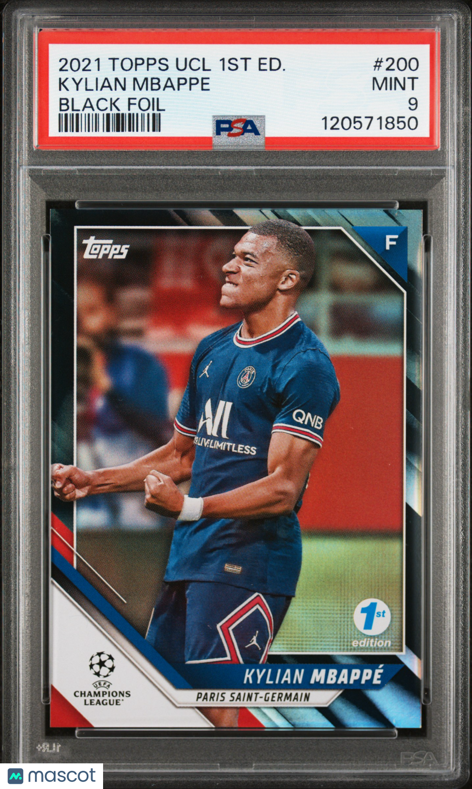 2021 Topps UEFA Champions League 1st Edition Kylian Mbappe #200 Black Foil PSA 9
