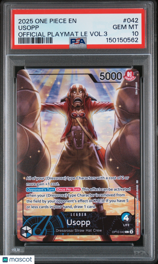 2025 One Piece Promo Usopp #OP10-042 Official Playmat Le Vol.3 PSA 10