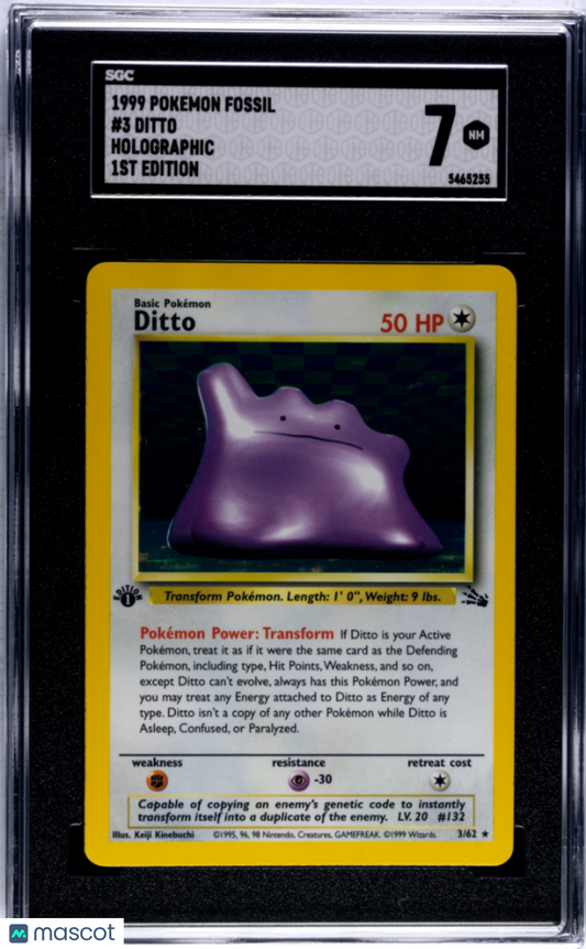 1999 Pokemon Fossil Ditto #3 SGC 7