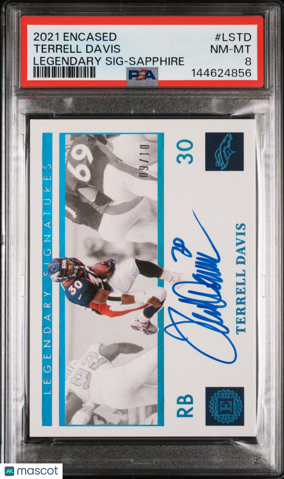 2021 Panini Encased Legendary Signatures Terrell Davis #LSTD Sapphire /10 PSA 8