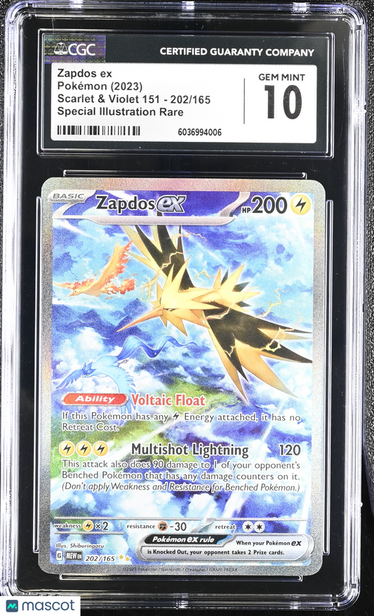 2023 Pokemon Scarlet & Violet 151 Zapdos ex #202/165 CGC 10