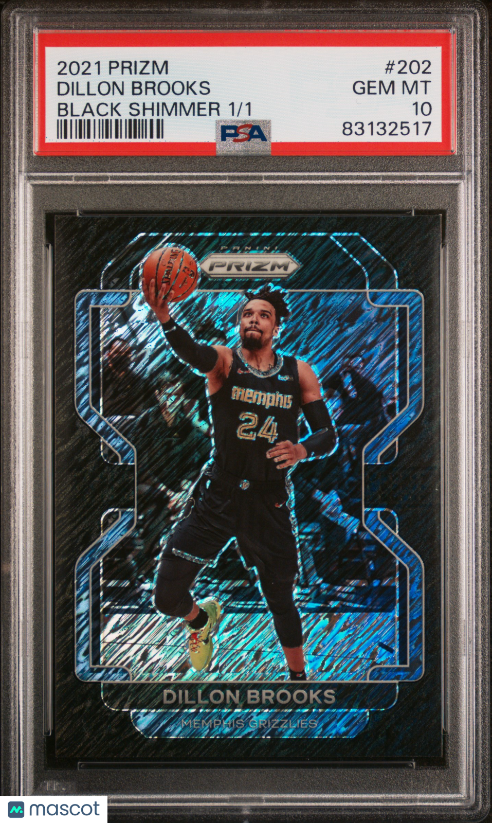 2021 Panini Prizm Dillon Brooks #202 Black Shimmer 1/1 PSA 10