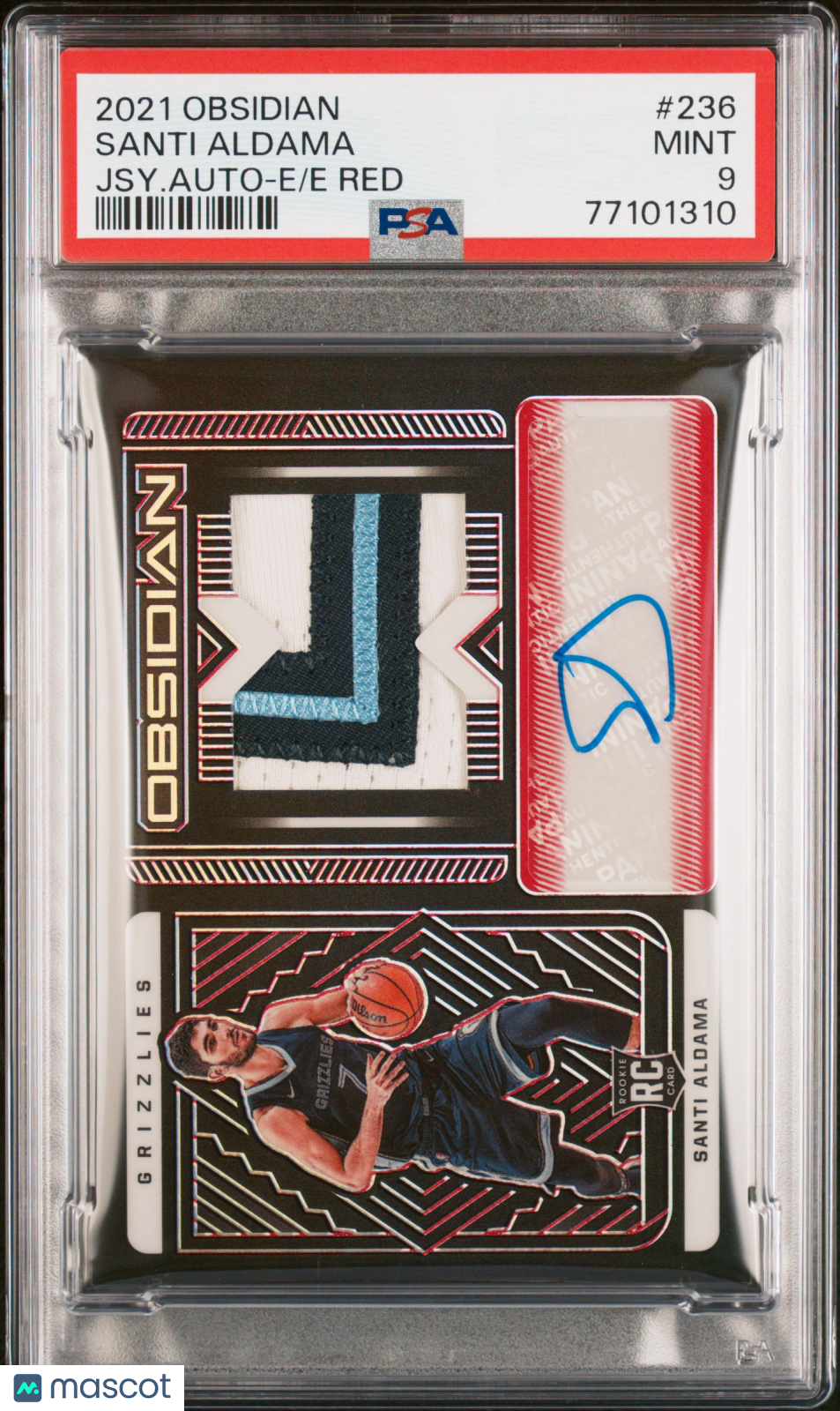 2021 Panini Obsidian Santi Aldama #236 Jsy. Auto E E Red /5 PSA 9