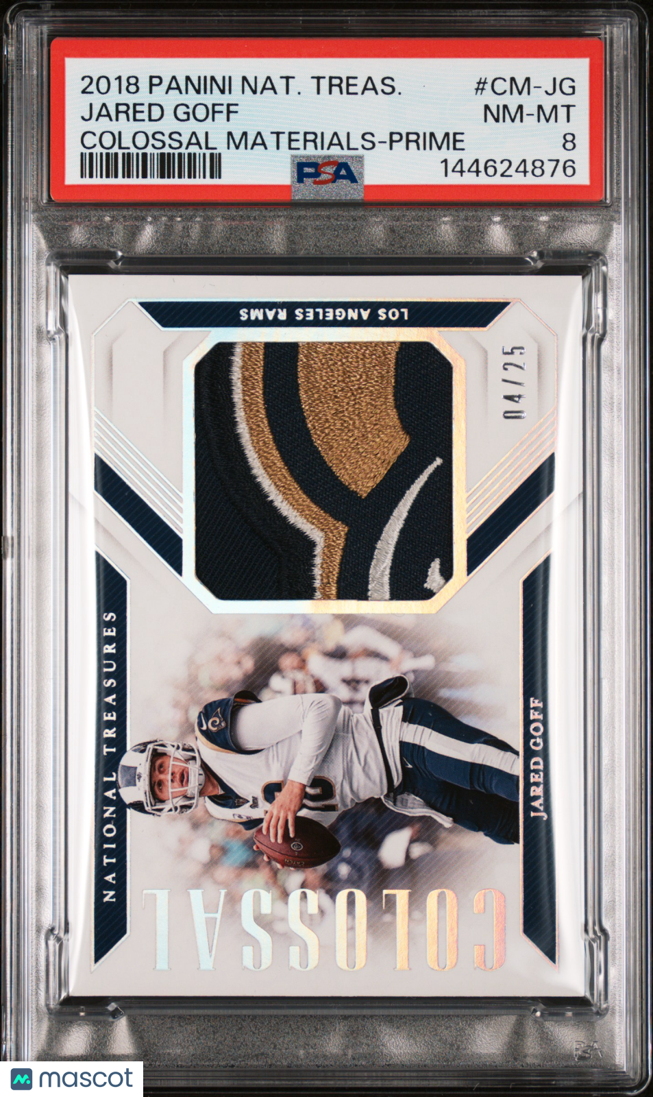 2018 Panini National Treasures Colossal Materials Jared Goff #CM-JG Prime /25 PSA 8