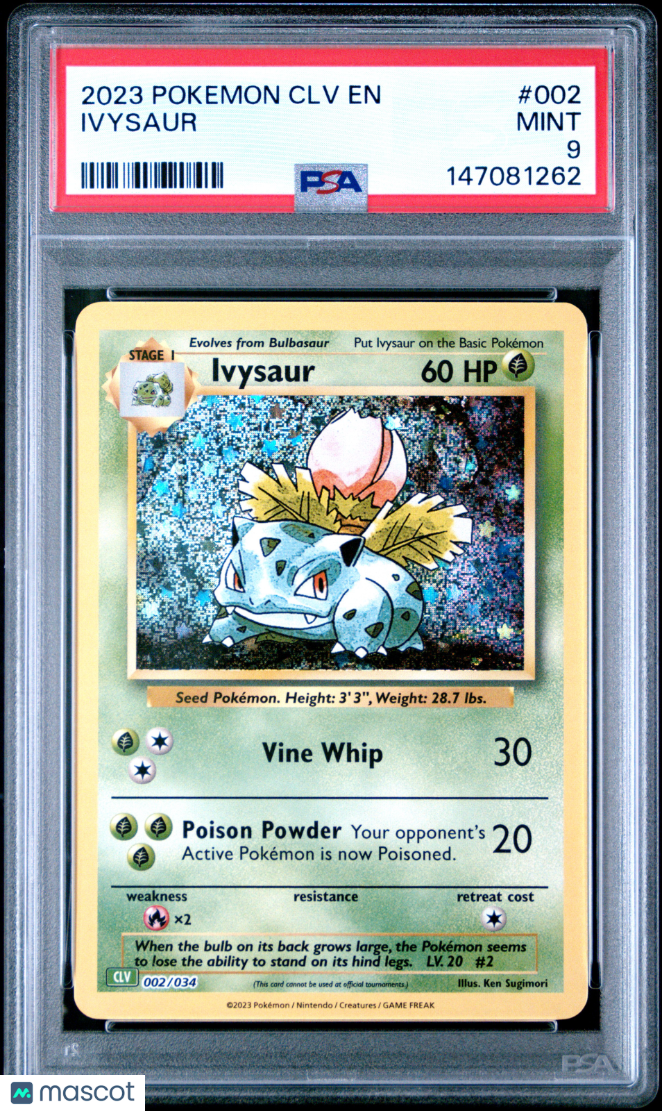 2023 Pokemon CLV-Trading Card Game Classic Venusaur & Lugia EX Deck Ivysaur #002 PSA 9