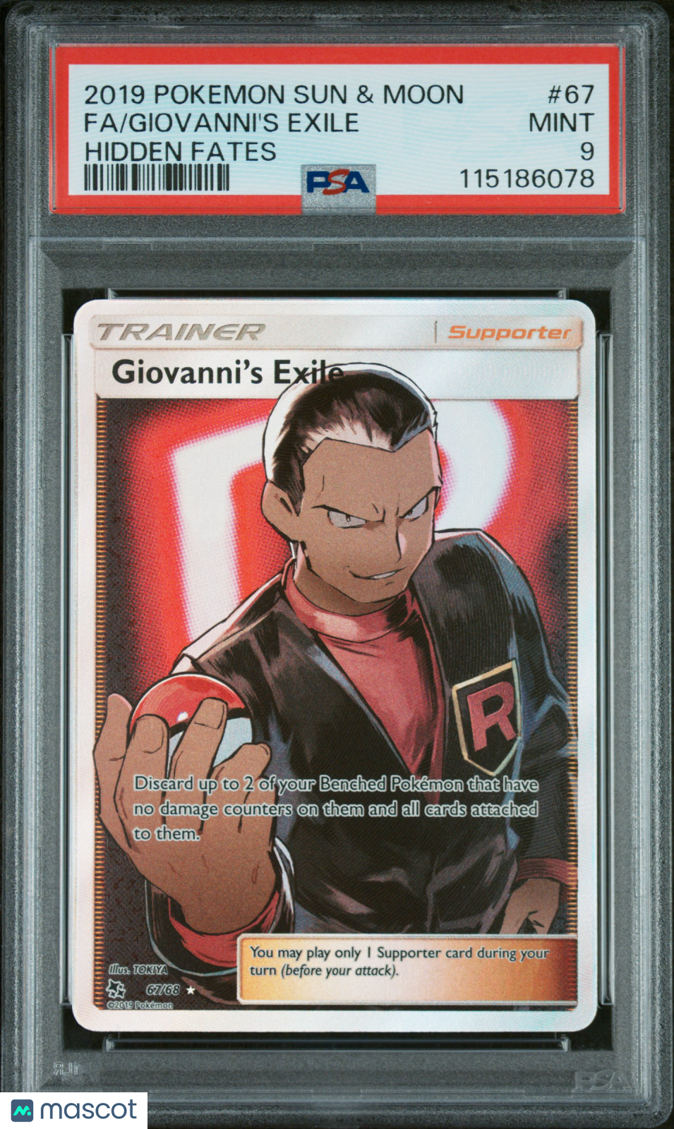 2019 Pokemon Sun & Moon Hidden Fates Giovanni's Exile #67 Fa Hidden Fates PSA 9