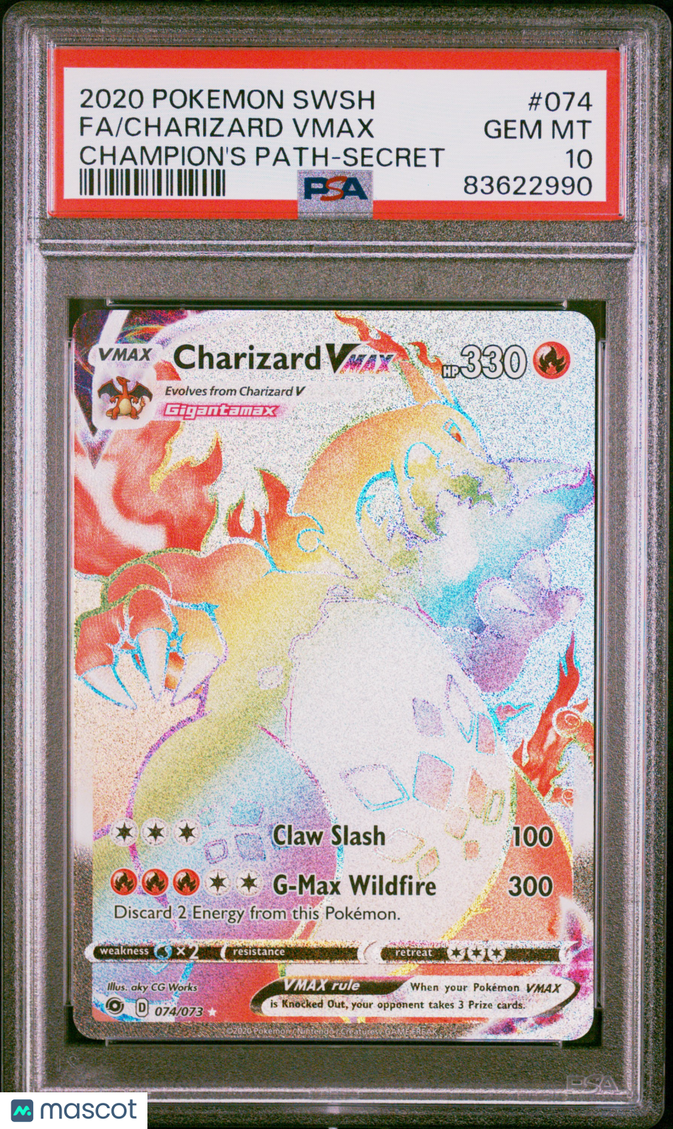 2020 Pokemon Champion's Path Charizard Vmax Fa #074 PSA 10