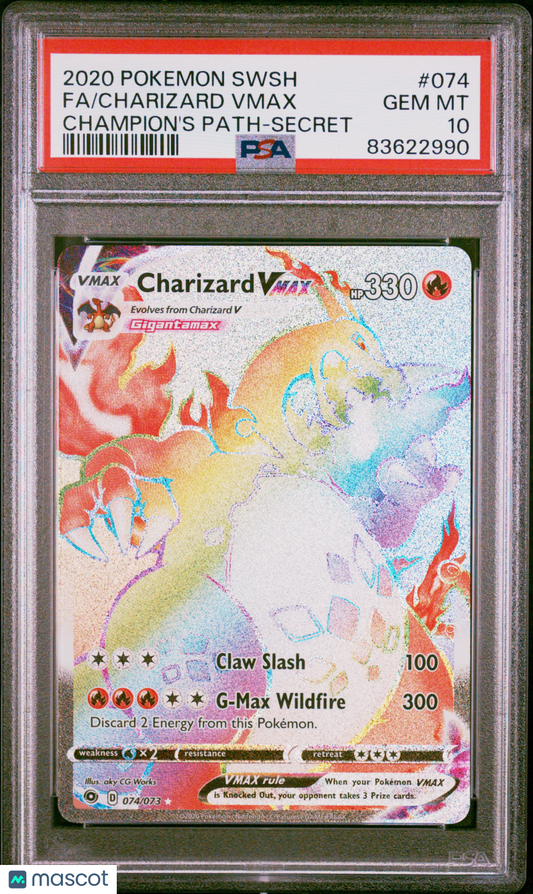 2020 Pokemon Champion's Path Charizard Vmax Fa #074 PSA 10