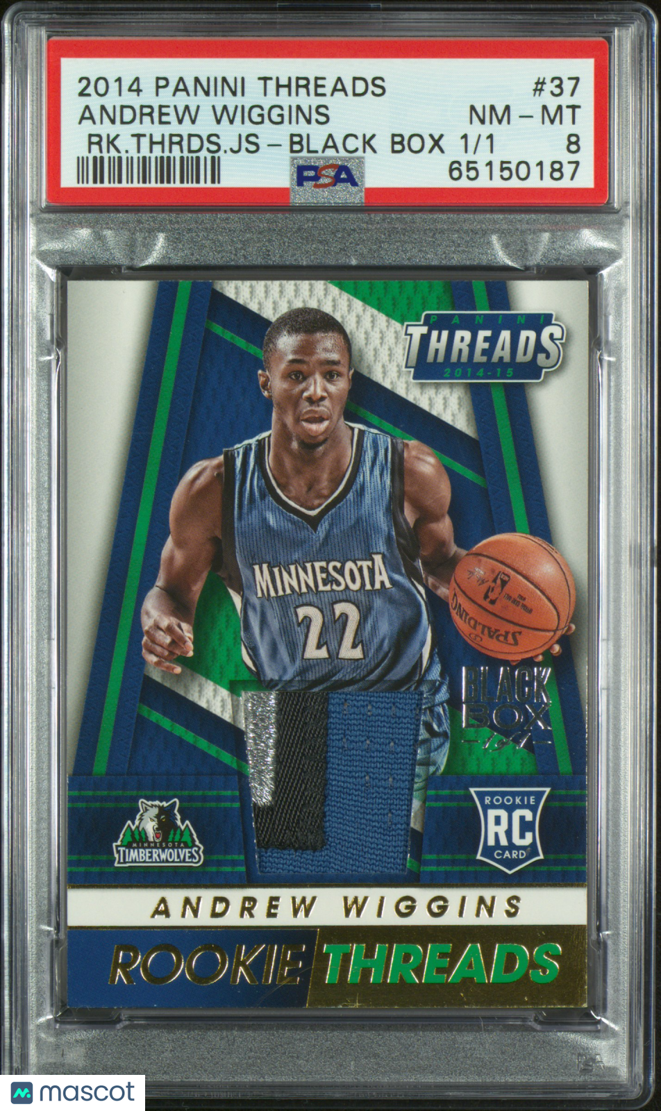 2014 Panini Threads Andrew Wiggins #37 Rookie Threads Jersey Black Box 1/1 PSA 8
