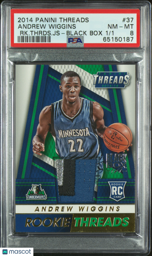 2014 Panini Threads Andrew Wiggins #37 Rookie Threads Jersey Black Box 1/1 PSA 8