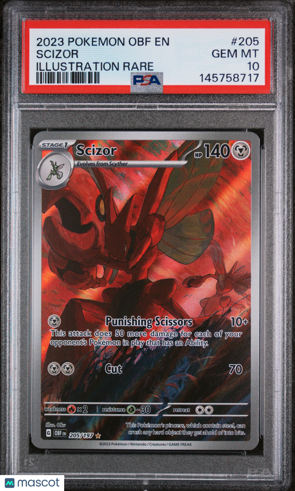 2023 Pokemon Obf EN-Obsidian Flames Scizor #205 Illustration Rare PSA 10