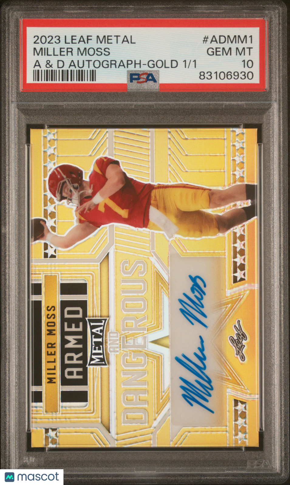 2023 Leaf Metal Miller Moss #ADMM1 Armed & Dangerous Autographs Gold 1/1 PSA 10