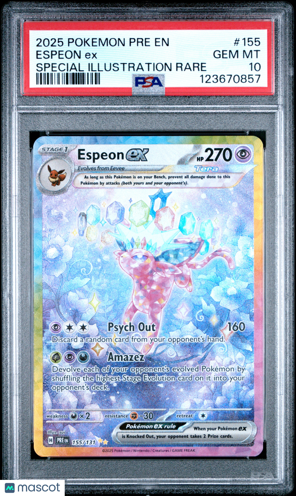 2025 Pokemon Pre EN-Prismatic Evolutions Espeon EX #155 PSA 10
