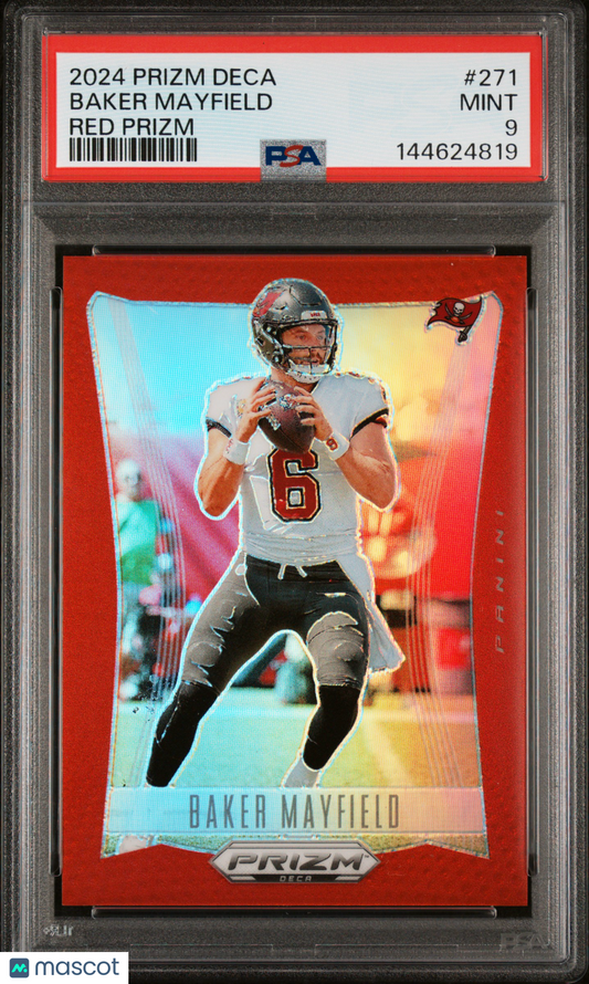 2024 Panini Prizm Deca Baker Mayfield #271 Red PSA 9