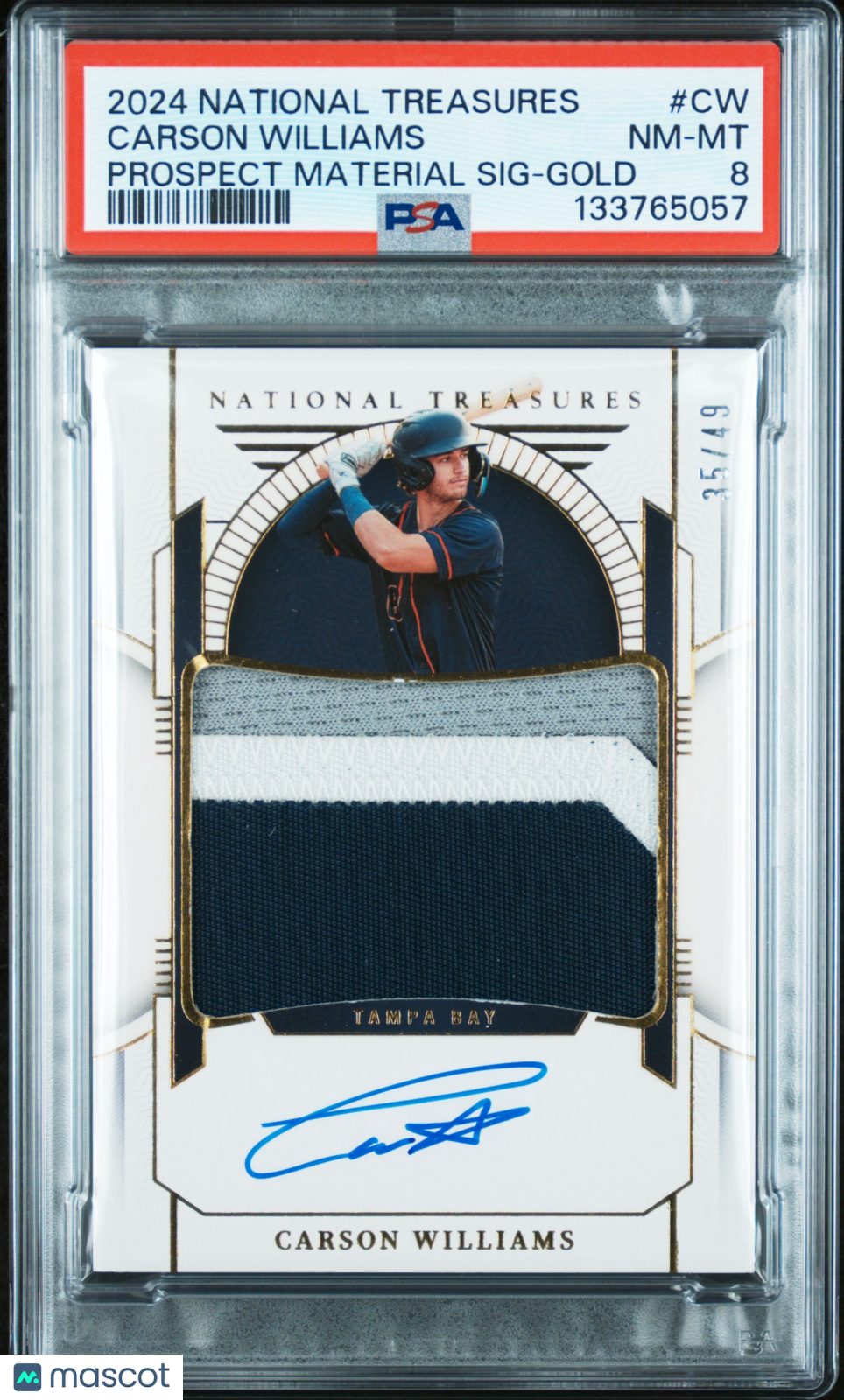 2024 National Treasures Prospect Signatures Carson Williams #CW Gold 35/49 PSA 8