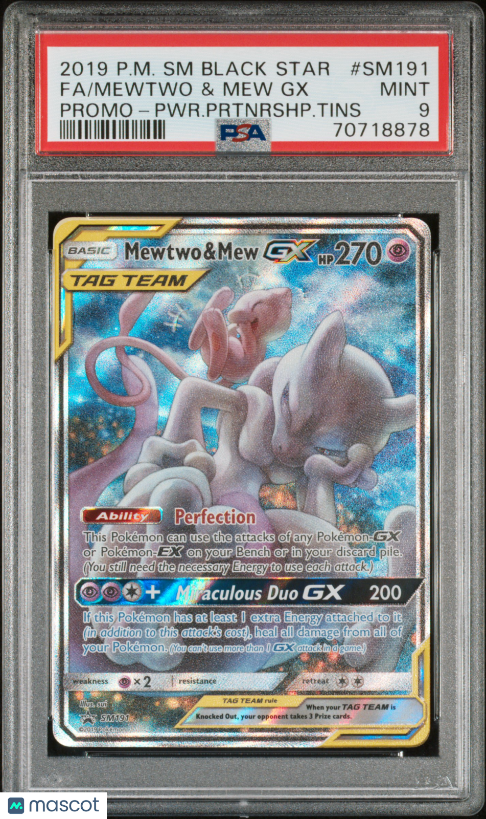 2019 Pokemon SM Black Star Promo Mewtwo & Mew GX #SM191 PSA 9