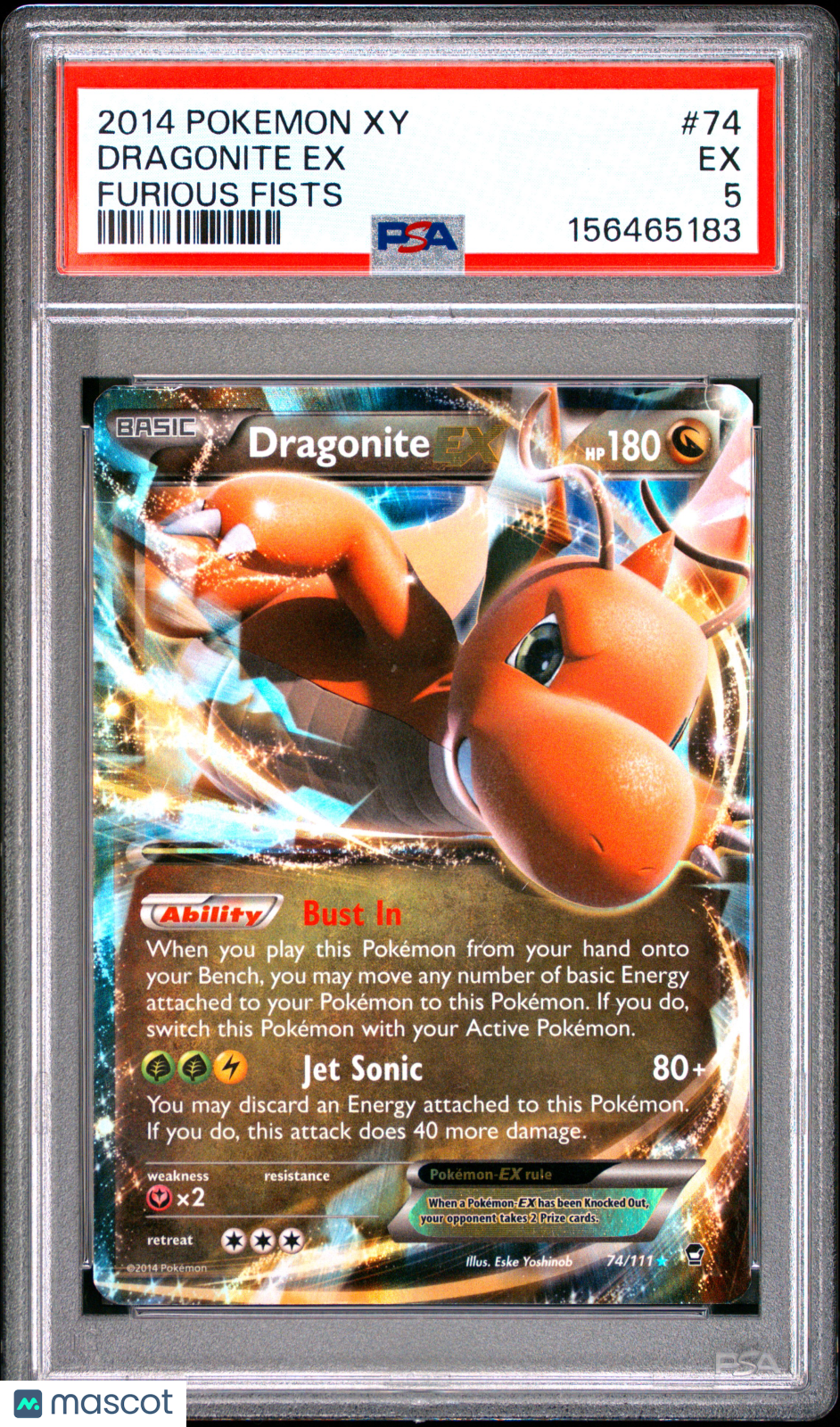 2014 Pokemon Xy Furious Fists Dragonite EX #74 Furious Fists PSA 5