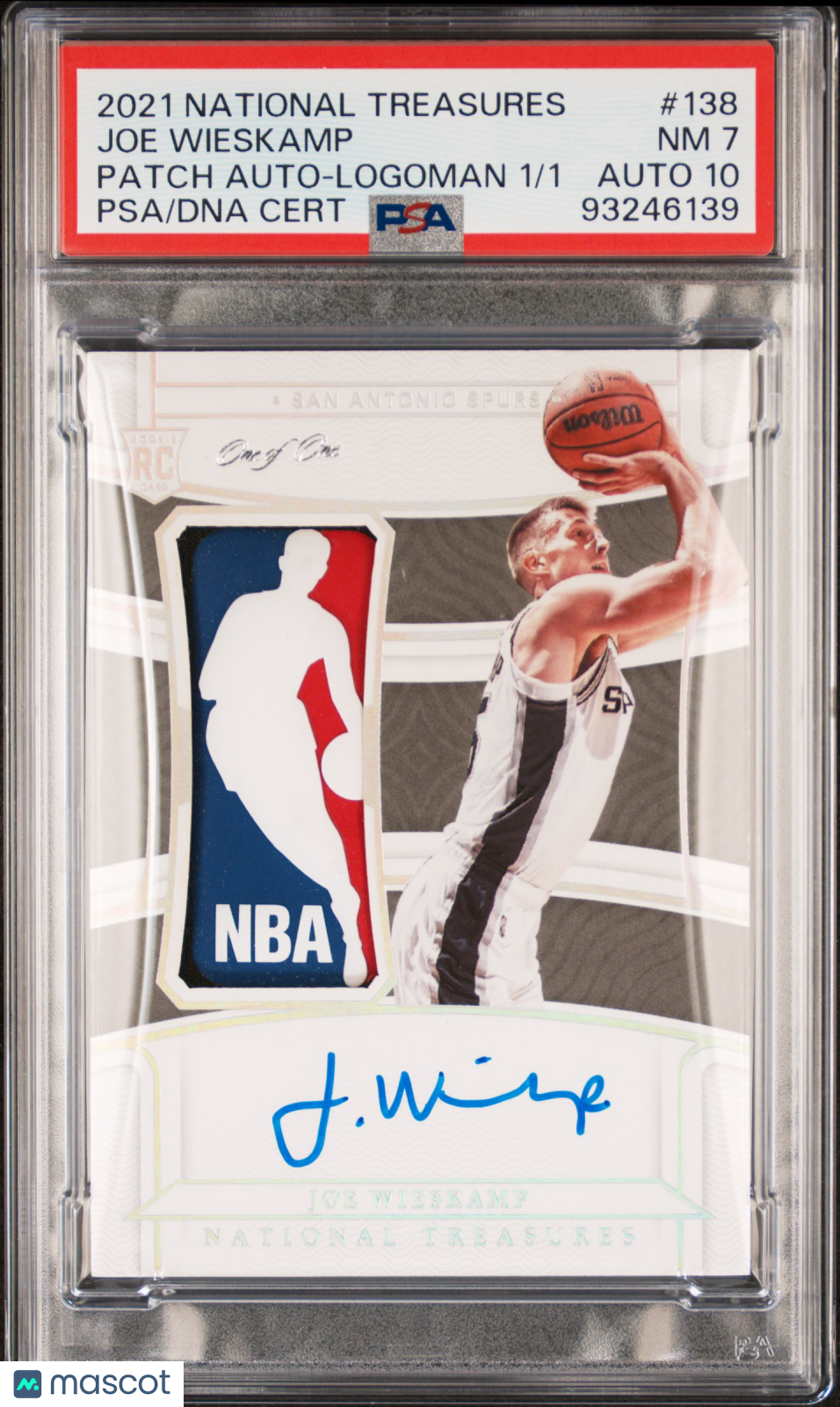 2021 National Treasures Joe Wieskamp Rookie Patch Auto Logo man 1/1 PSA 7 RPA RC