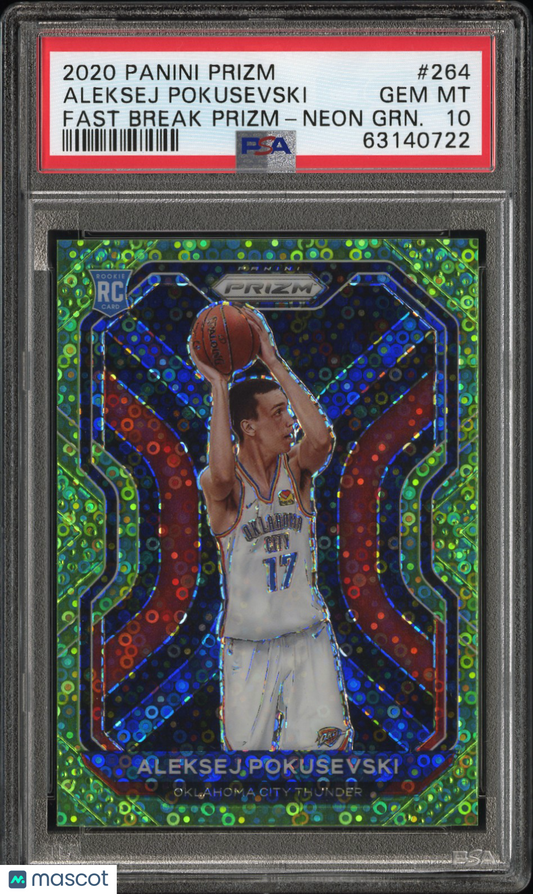 2020 Panini Prizm Aleksej Pokusevski #264 Fast Break Neon Green Prizm PSA 10