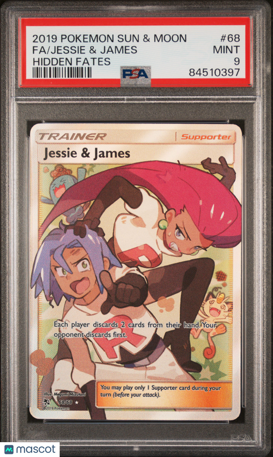 2019 Pokemon Sun & Moon Hidden Fates Jessie & James #68 PSA 9