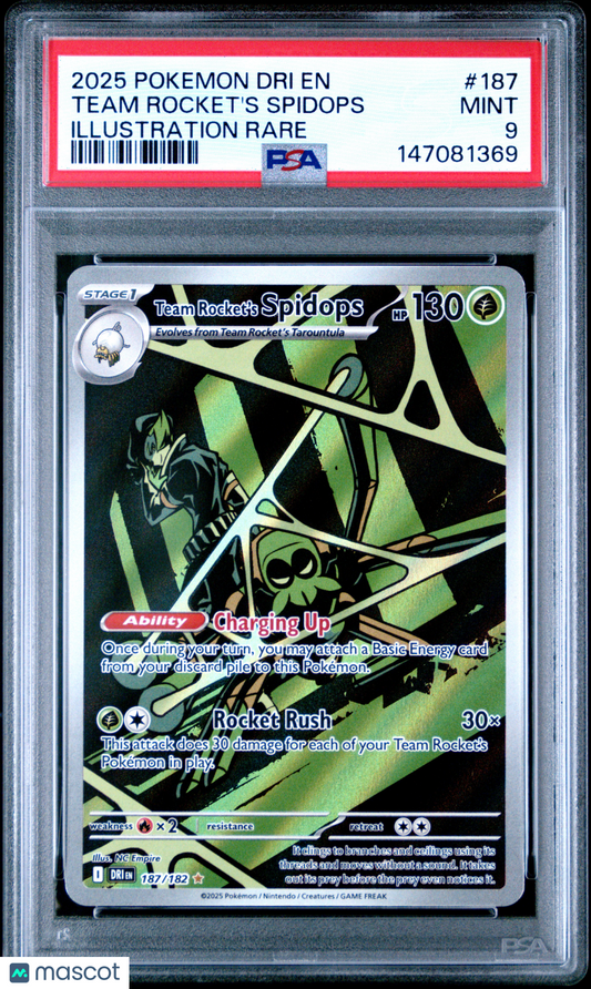 2025 Pokemon Dri EN-Destined Rivals Team Rocket's Spidops #187 Illustration Rare PSA 9
