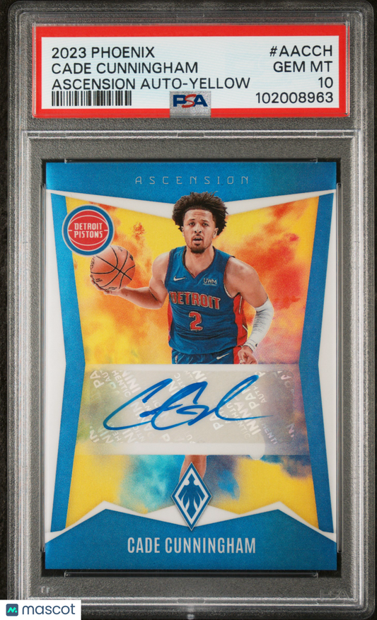 2023 Panini Phoenix Ascension Autographs Cade Cunningham #AACCH Yellow PSA 10