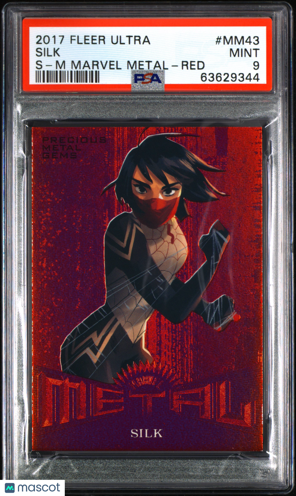 2017 Fleer Ultra Spider-Man Marvel Metals Silk Red #MM43 /99 PSA 9