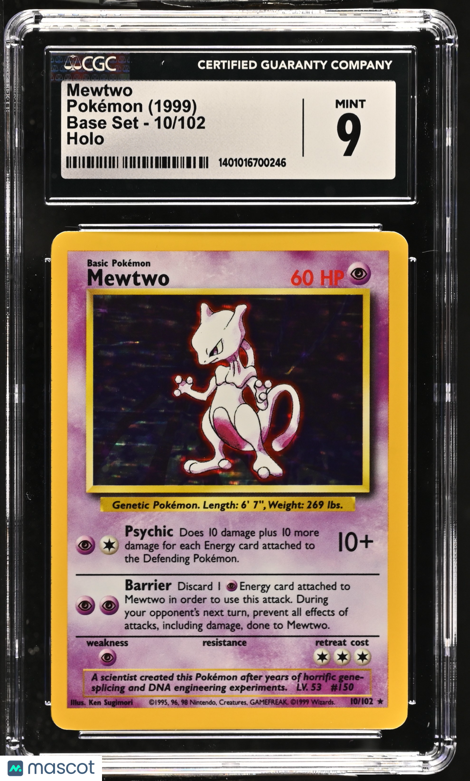 1999 Pokemon Base Set Mewtwo #10/102 10/102 CGC 9