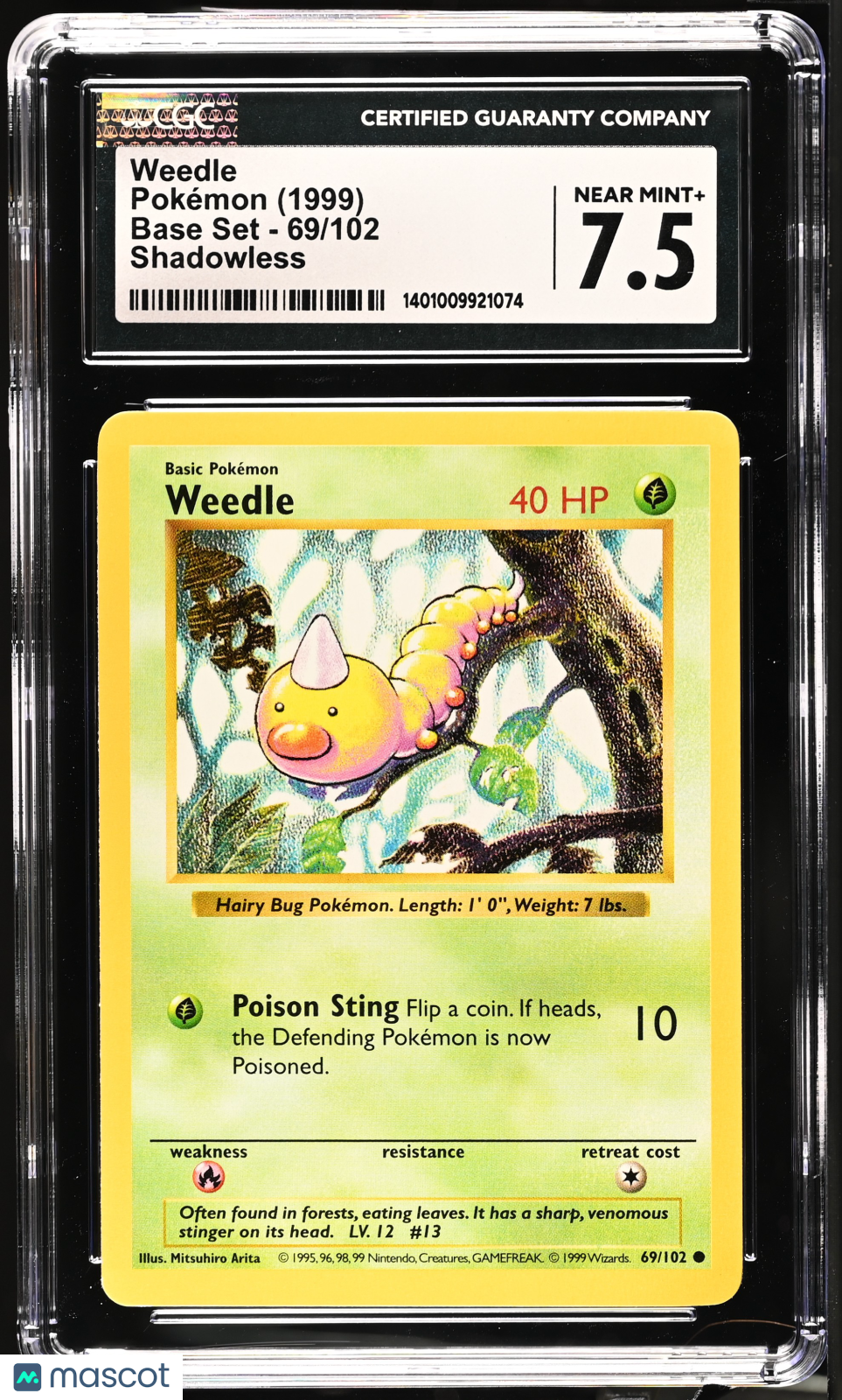 1999 Pokemon Base Set Weedle #69/102 69/102 CGC 7.5