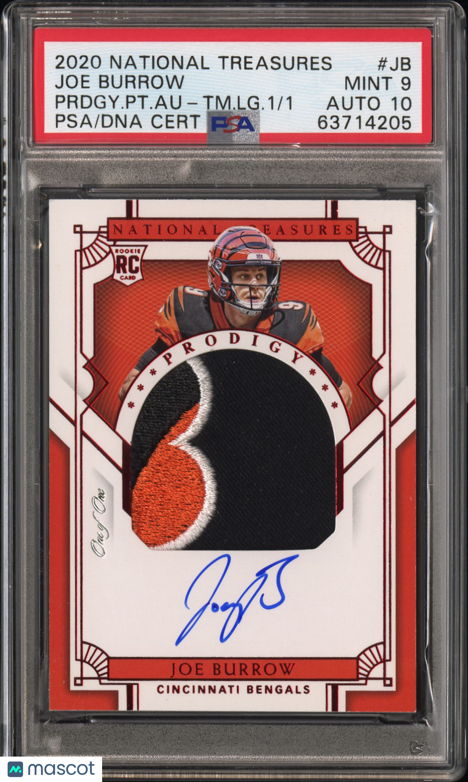 2020 National Treasures Joe Burrow Prodigy Patch Auto RPA RC Rookie Auto PSA 9