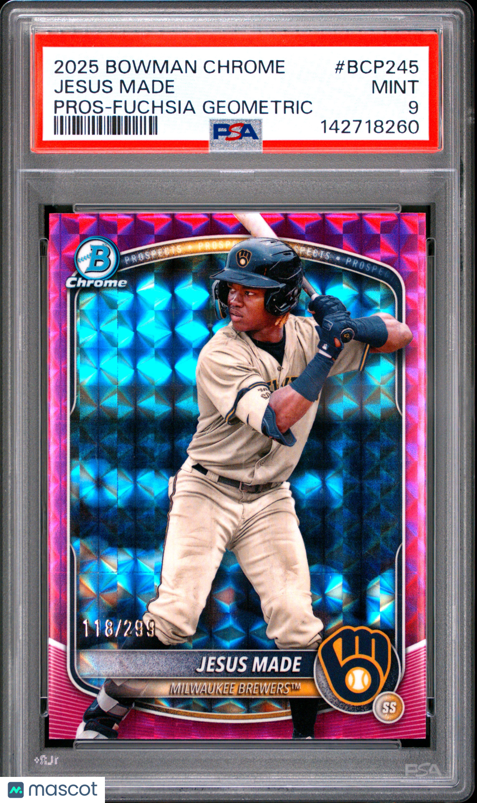 2025 Bowman Chrome Prospects Jesus Made #BCP245 Fuchsia Geometric PSA 9