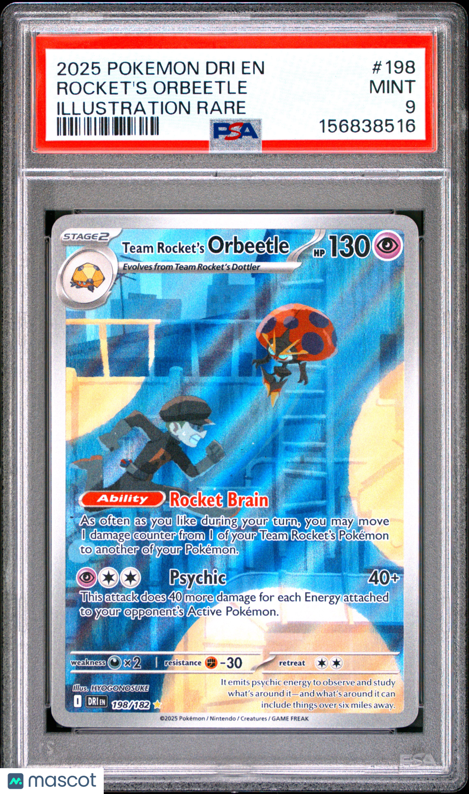 2025 Pokemon Dri EN-Destined Rivals Rocket's Orbeetle #198 PSA 9