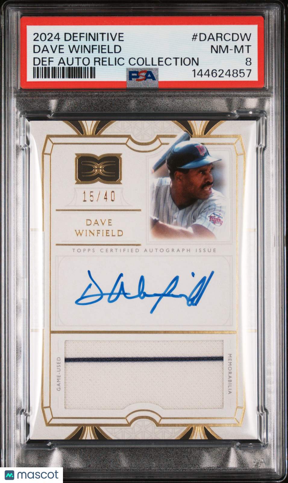 2024 Topps Definitive Collection Definitive Autograph Relic Collection Dave Winfield #DARCDW PSA 8