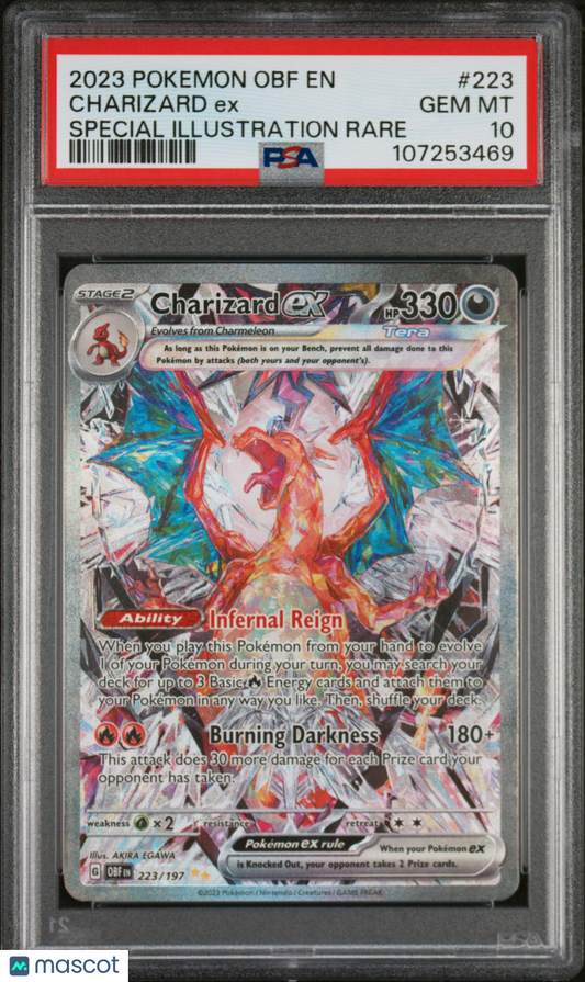 2023 PokemonObsidian Flames Charizard EX #223 Special Illustration Rare PSA 10