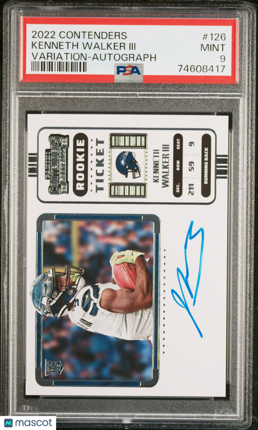 2022 Panini Contenders Kenneth Walker III #126 Variation Autograph PSA 9