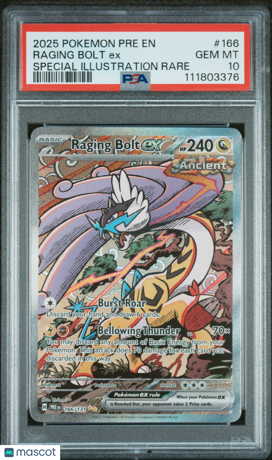 2025 Pokemon Pre EN-Prismatic Evolutions Raging Bolt EX #166 PSA 10