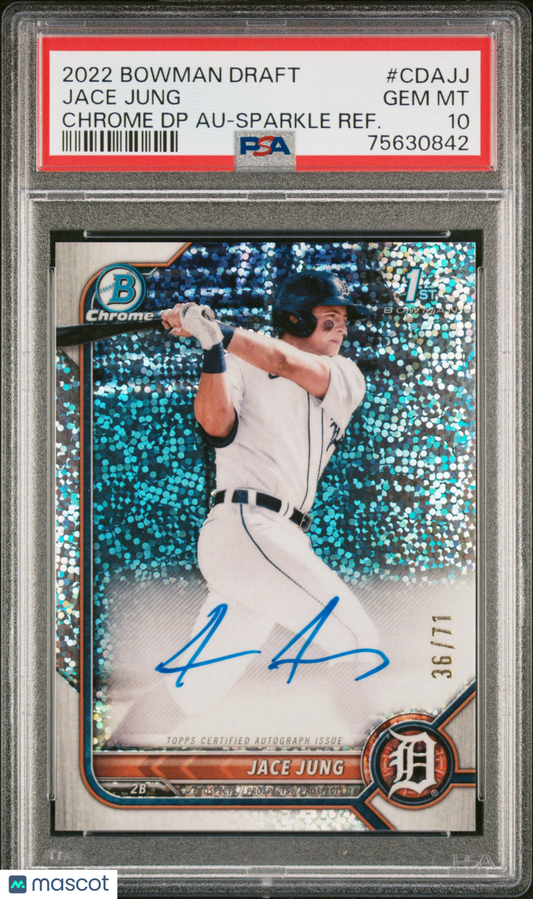 2022 Bowman Draft Chrome Draft Pick Jace Jung #CDAJJ Autographs Sparkle Refractor PSA 10