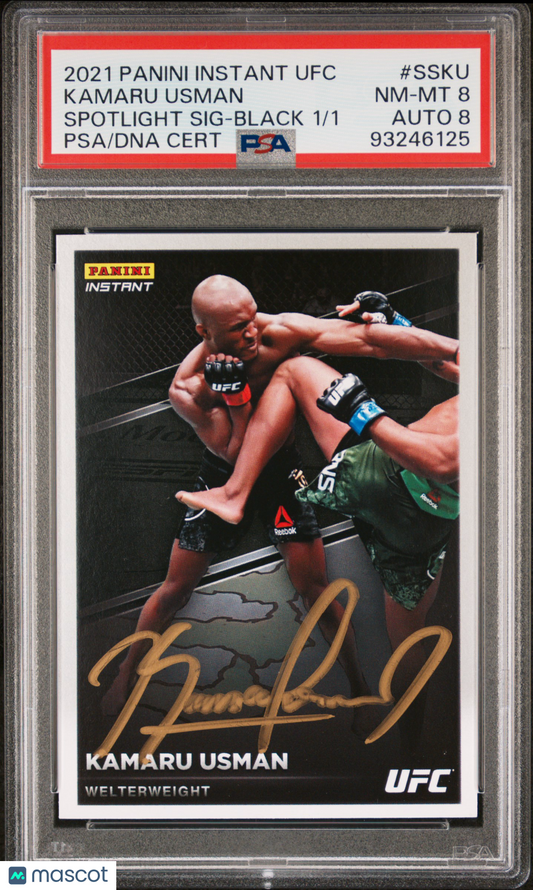 2021 Instant UFC Kamaru Usman #SSKU Spotlight Signatures Black PSA 8 Auto 8
