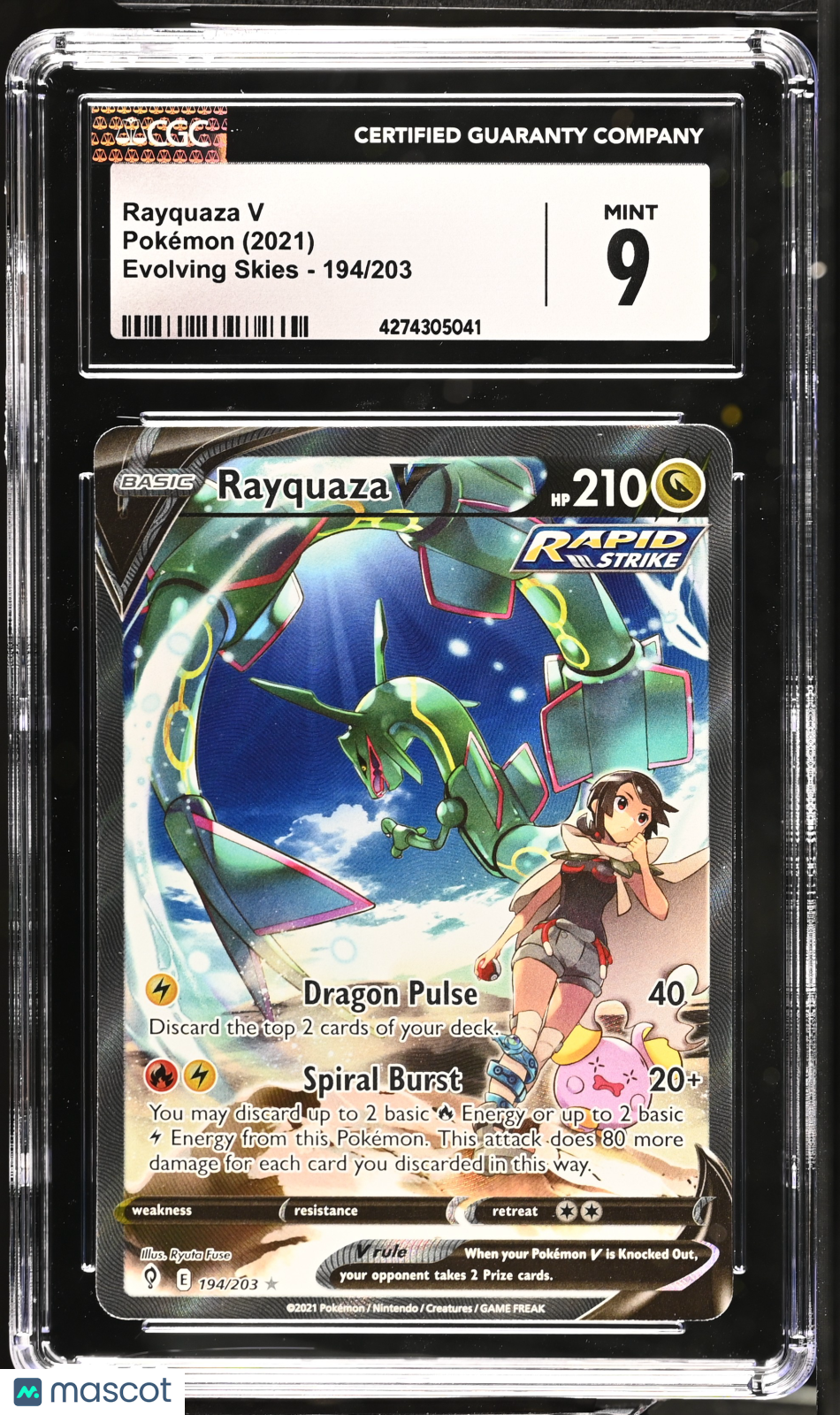 2021 Pokemon Evolving Skies Rayquaza V #194/203 Ultra Rare CGC 9