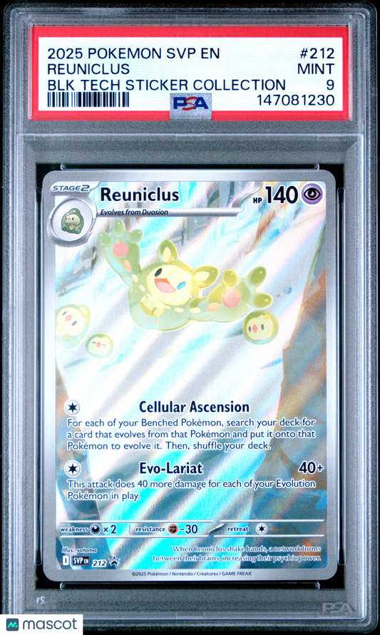 2025 Pokemon Black Star Promo Reuniclus #212 Tech Sticker Collection PSA 9
